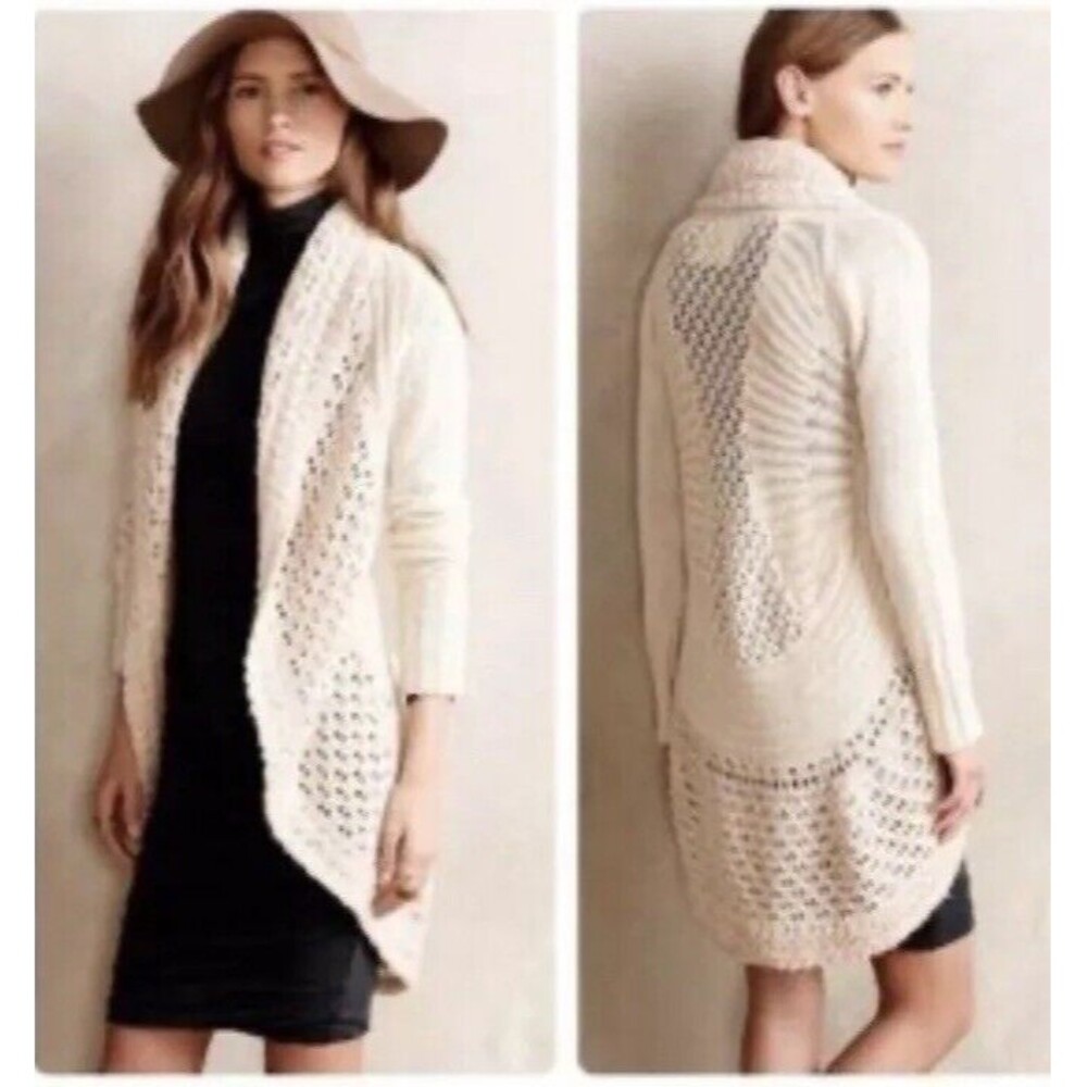 Angel Of The North Deni Cocoon Cardigan Womens Large Ivory Boho Duster Open Long